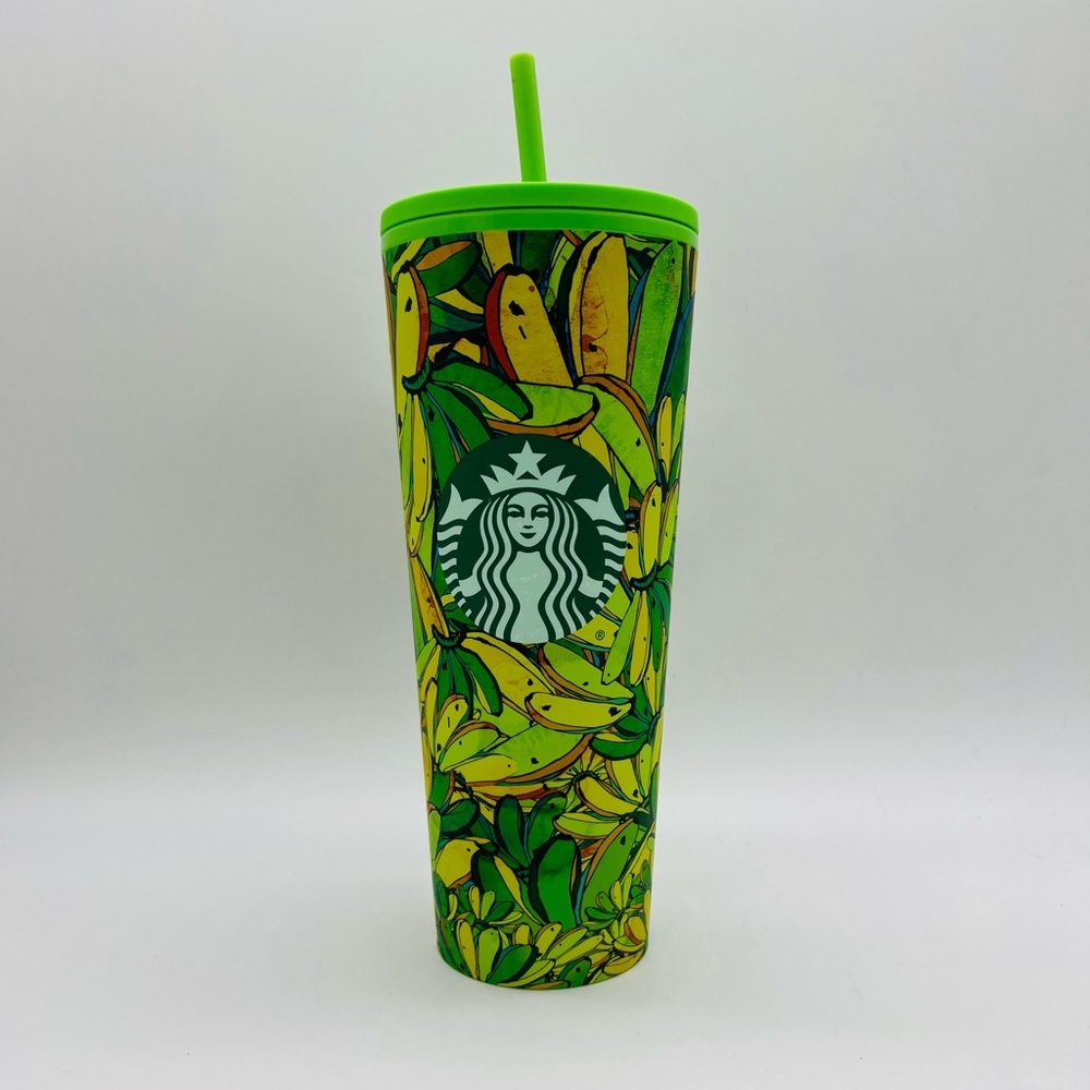 Farm Rio + Starbucks Green Banana Pattern Reusable Tumbler with Straw 24 OZ NWT